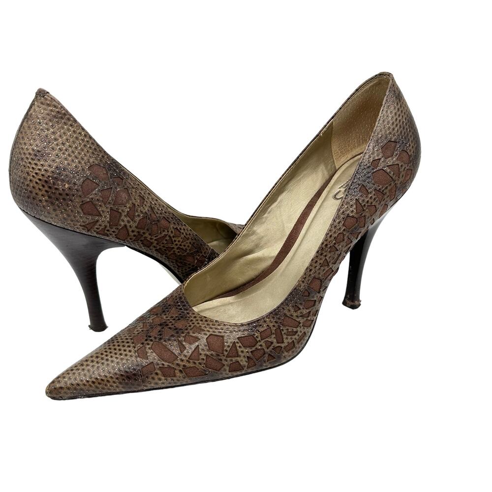 Carlos Santana Brown Snake Leather Stiletto Heels Womens Size 9M Pointed Toe